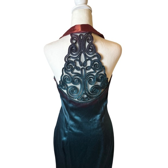 Vtg Gunne Sax Jessica McClintock Green Lace Satin Slip Dress Sz 9/10 Fairy Ombre - Picture 9 of 13